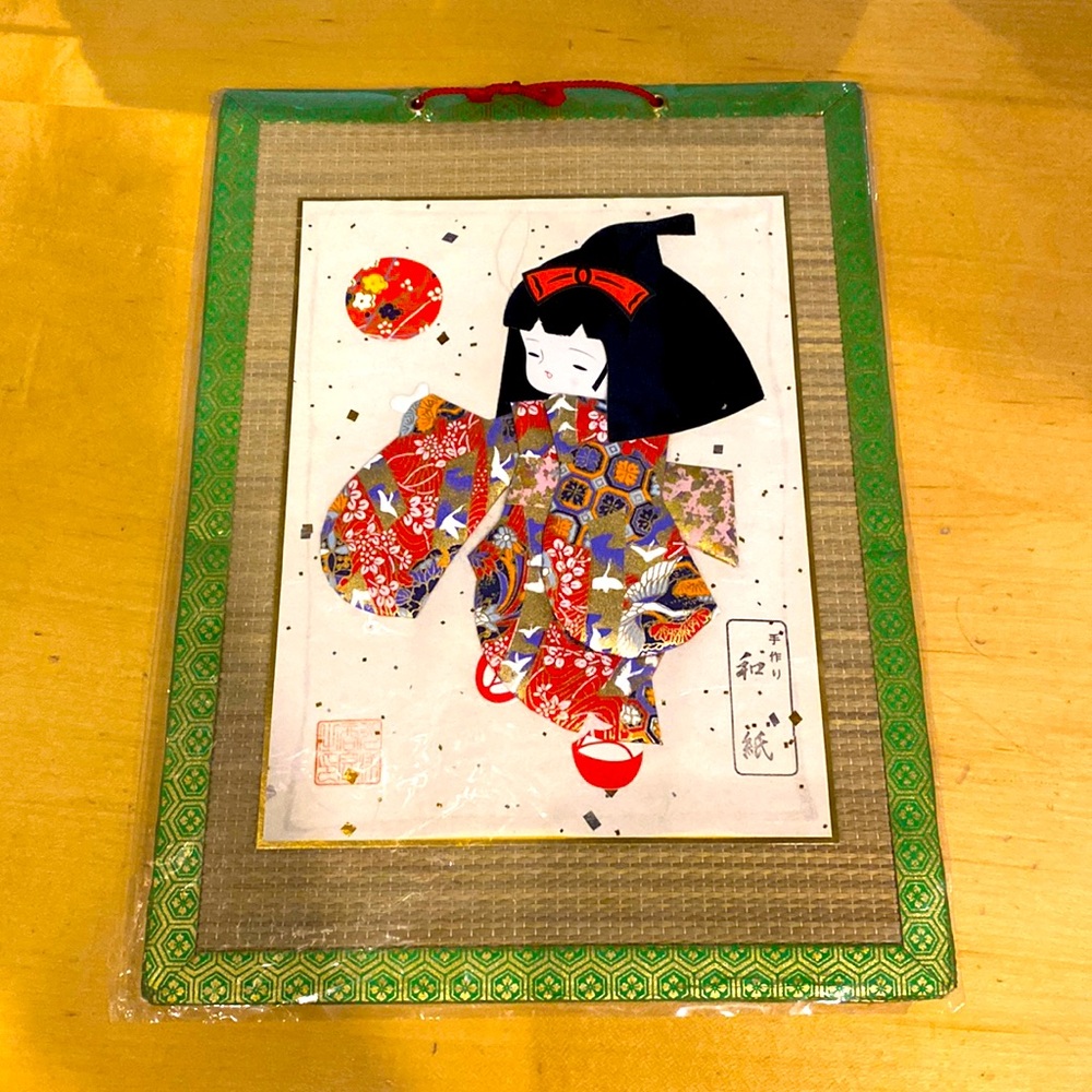 Kimono girl vintage Japanese fabric wall art textile